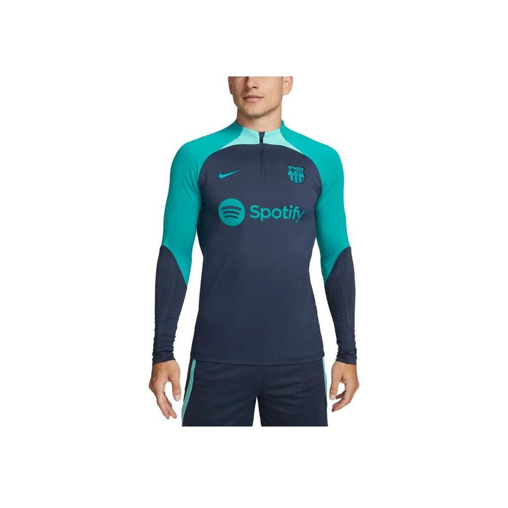 Nike Maglia da calcio da uomo a maniche lunghe con stampa di lettere retrò, vestibilità slim, mezza zip, girocollo, top Blu DZ0840-438