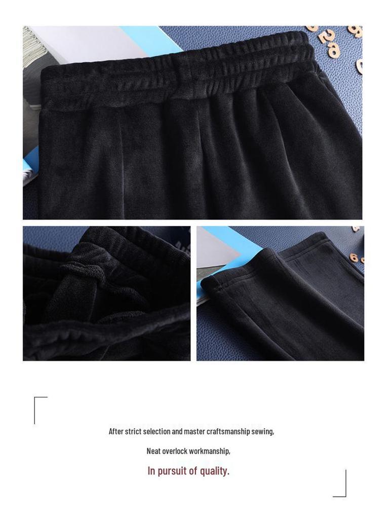 2023 Women's Plus Size High Waist Wide-Leg Fleece-Lined Gold Velvet Pants - Autumn/Winter Collection