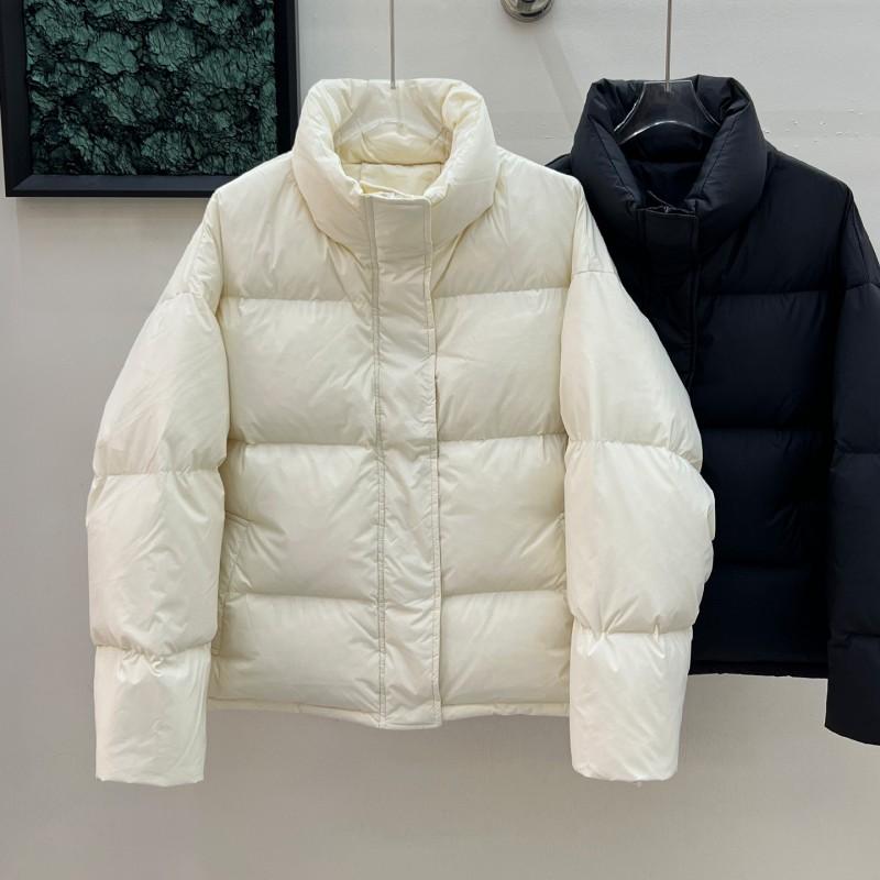 Womens Short Puffer Jacket 95% White Duck Down Thick Warm Coat Stand Collar Loose Fit Cold Winter