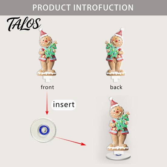 Angel Figurine for Mantel Xmas Acrylic Ornament, 2D Flat Tree Gingerbread Man Ornament with Seasonal Tabletop Display Rotatable Base, Christmas Table