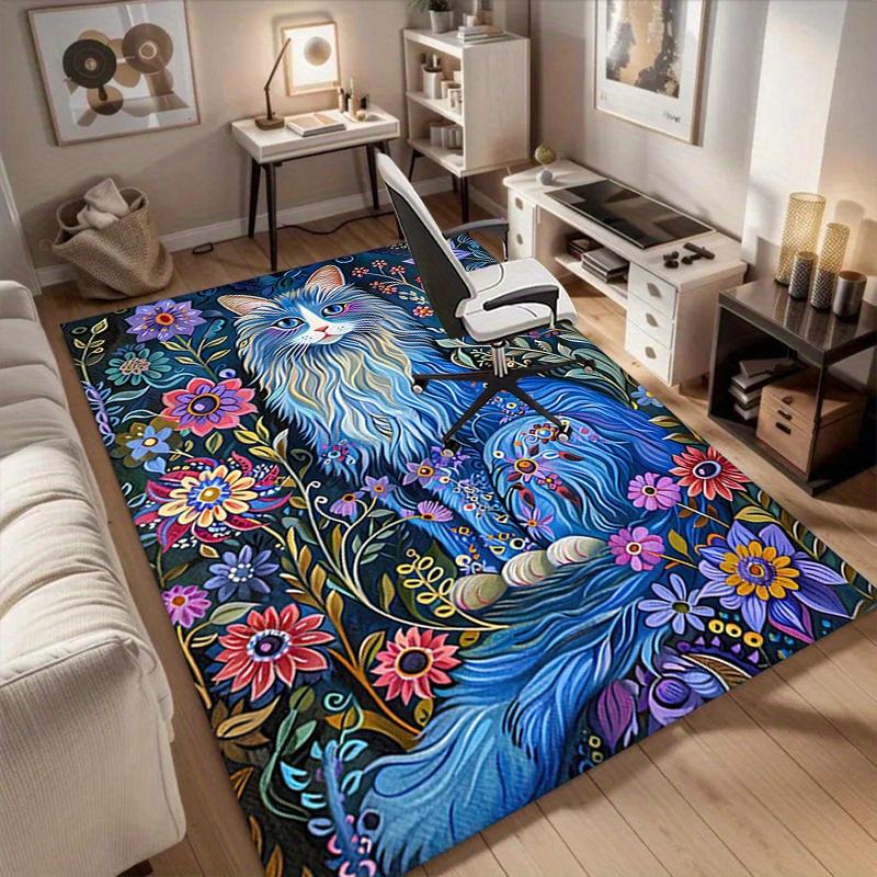 1pc. Magical Floral Cat Rug - Home Decor, Office Carpet, Outdoor Mat, Gift for Cat Lovers