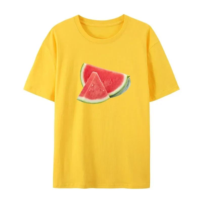 Summer Men's Short Sleeved Fun Fruit Watermelon Print Round Neck Trend Fashion Casual Solid Color T-shirt Men's Top