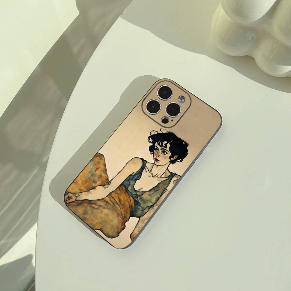 E-Egon S-Schiele Phone Case For iPhone 17,16,15,14,13,12,11 Pro Max,16/15/14Plus,XS Soft Black Cover
