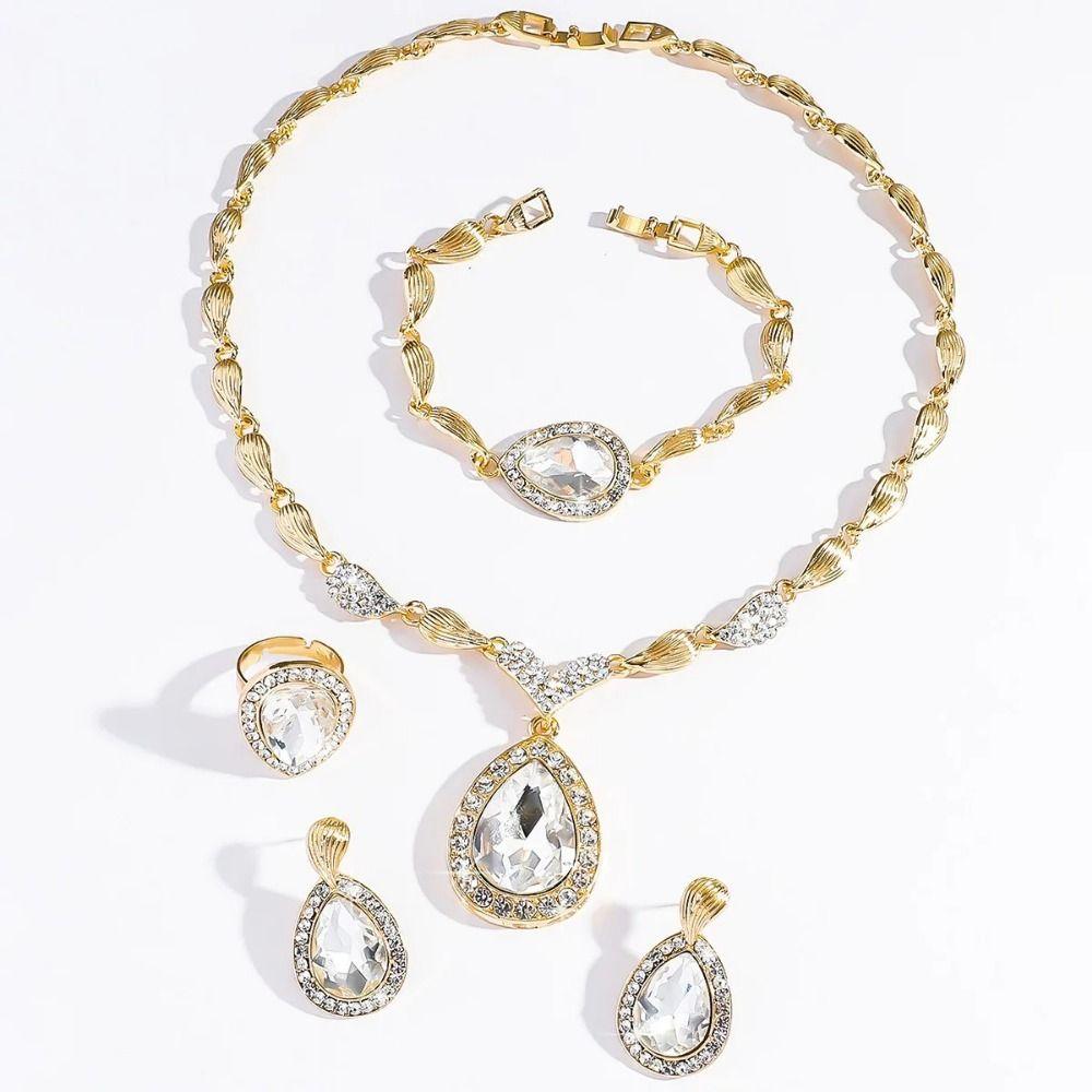 Light Luxury Necklace Earrings Set Water Drop Pendant Women Jewelry Set  Wedding