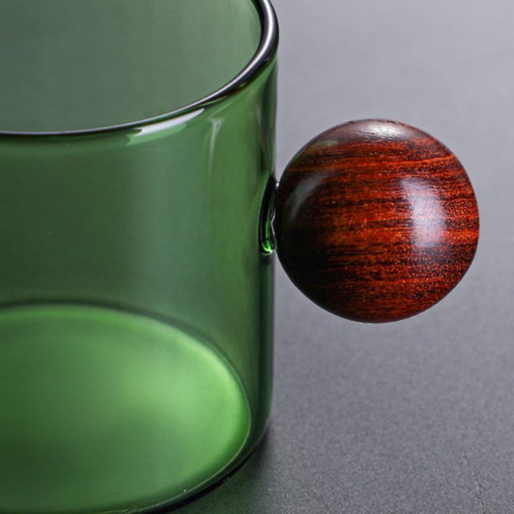 Bunte Glas-Kaffeetassen mit Holzkugelgriff Wiederverwendbares Trinkteeglas für Tee Kaffee Latte