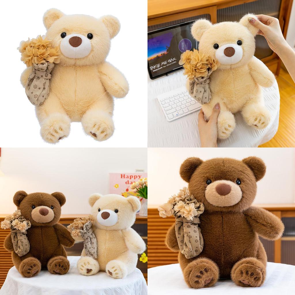 Plush Bear Toy With Floral Hat For Romantic Gift And Kids Play