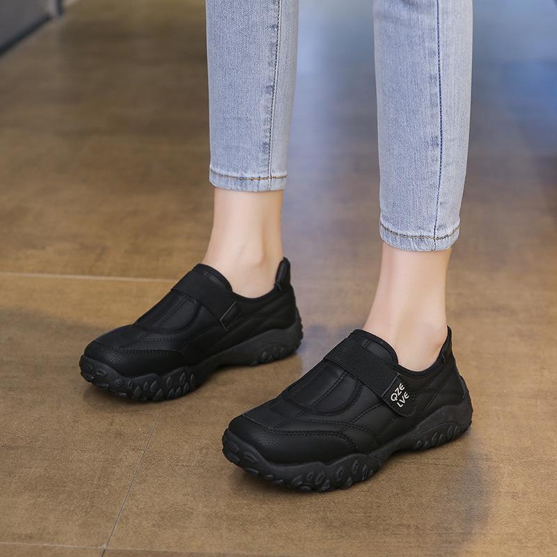 2025 Autumn and Winter New Korean Version Round Head Little White Board Shoes Women's Velcro Casual Sports Shoes Fashion Mary Jane Single Shoes