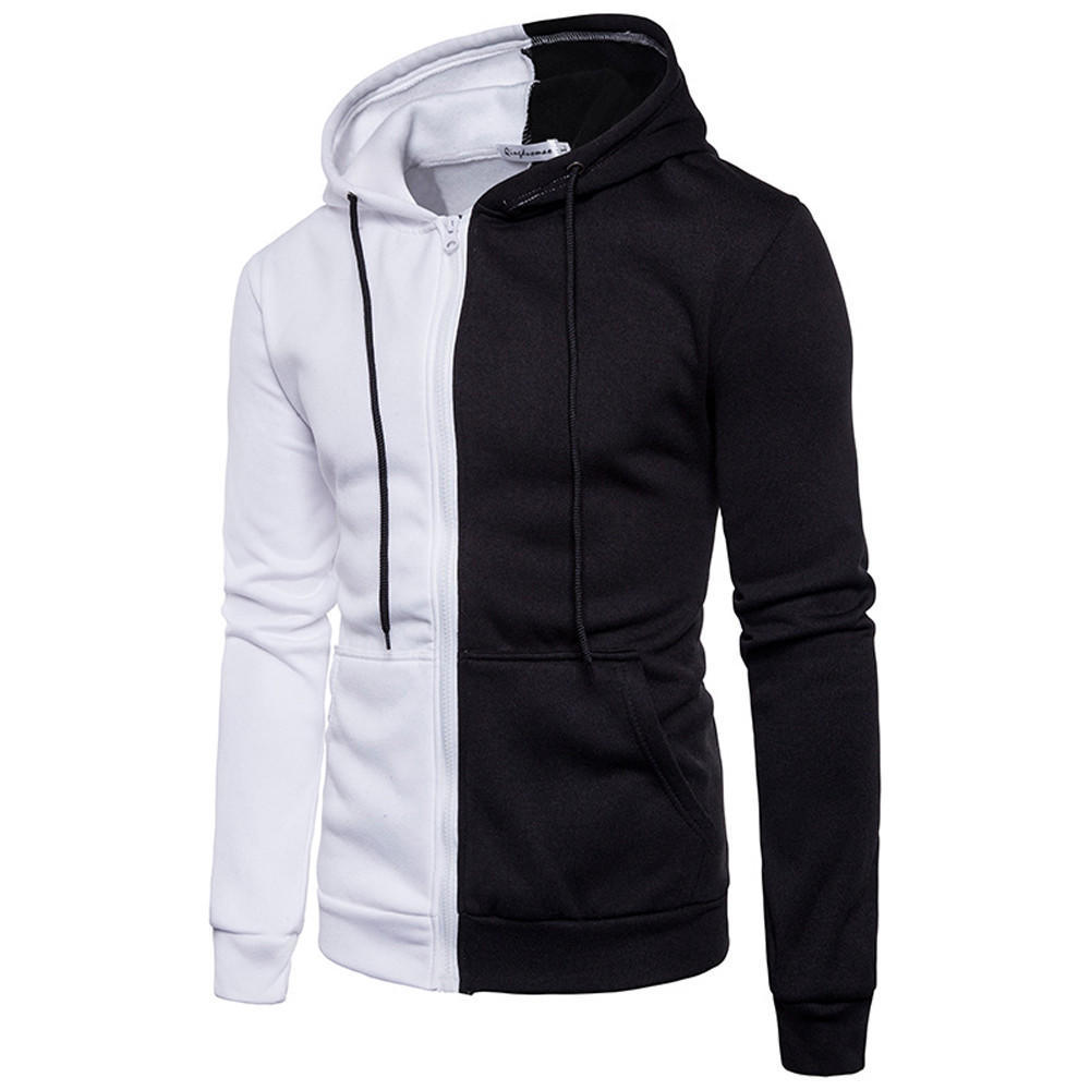 Men Long Sleeve Hoodie Stitching Zipper Coat Jacket Outwear Sport Tops Men's Casual Sweater