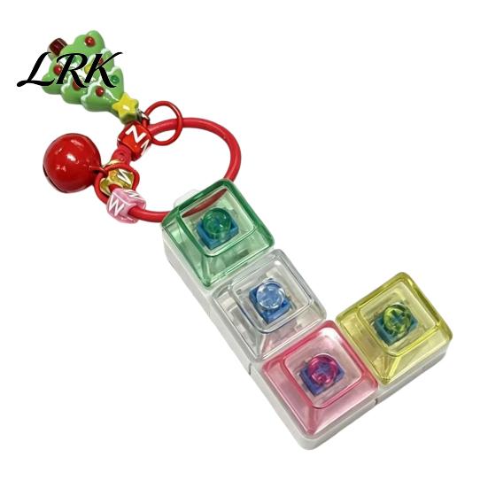 Trendy Bag Charm for Teenagers Christmas Mechanical Keyboard Fidget Keychain, Push Button Stress Relief Desktop Decompression Gadget Toy with Reindeer