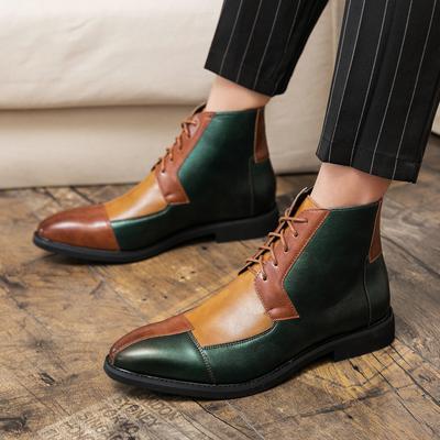 Men Chelsea Boots PU Spliced Lace Up Business Dress Boots 100 British Social Short Boots Size 38-48 Men Boots