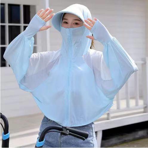 Chaqueta de Verano para Mujer de Seda de Hielo Patchwork Colorblock Protección Solar Ligera con Capucha Abrigo UV para Ciclismo, Ropa Exterior Transpirable Protector Solar