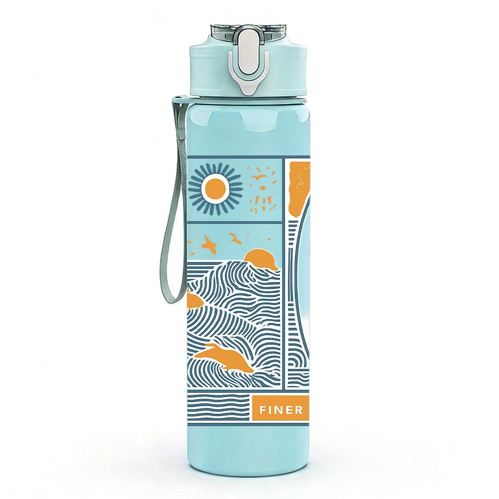 1PC Surfboard Map Art Print 750ml Color Plastic Sports Water Bottle Leakproof Flip Straw Lid Suitable for Sports Office Home Use