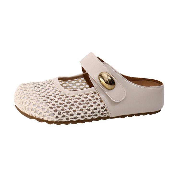 French thick-bottomed mesh breathable bag head half slippers women's summer wear 2025 new non-slip with skirt one-word sandals