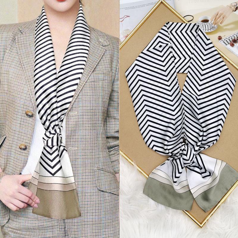 Luxury Design Print Hair Ribbon Scarf Women Neck Tie Bag Scarfs Satin Silk Skinny Headscarves Ladies Foulard Floral Bands