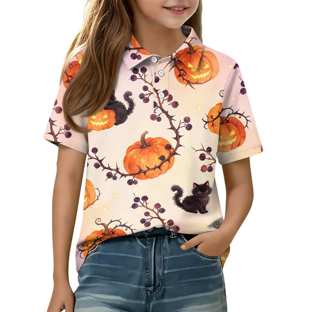 Kids' Halloween Printed Shirt Casual Short Sleeve for Boys Girls Party Costume