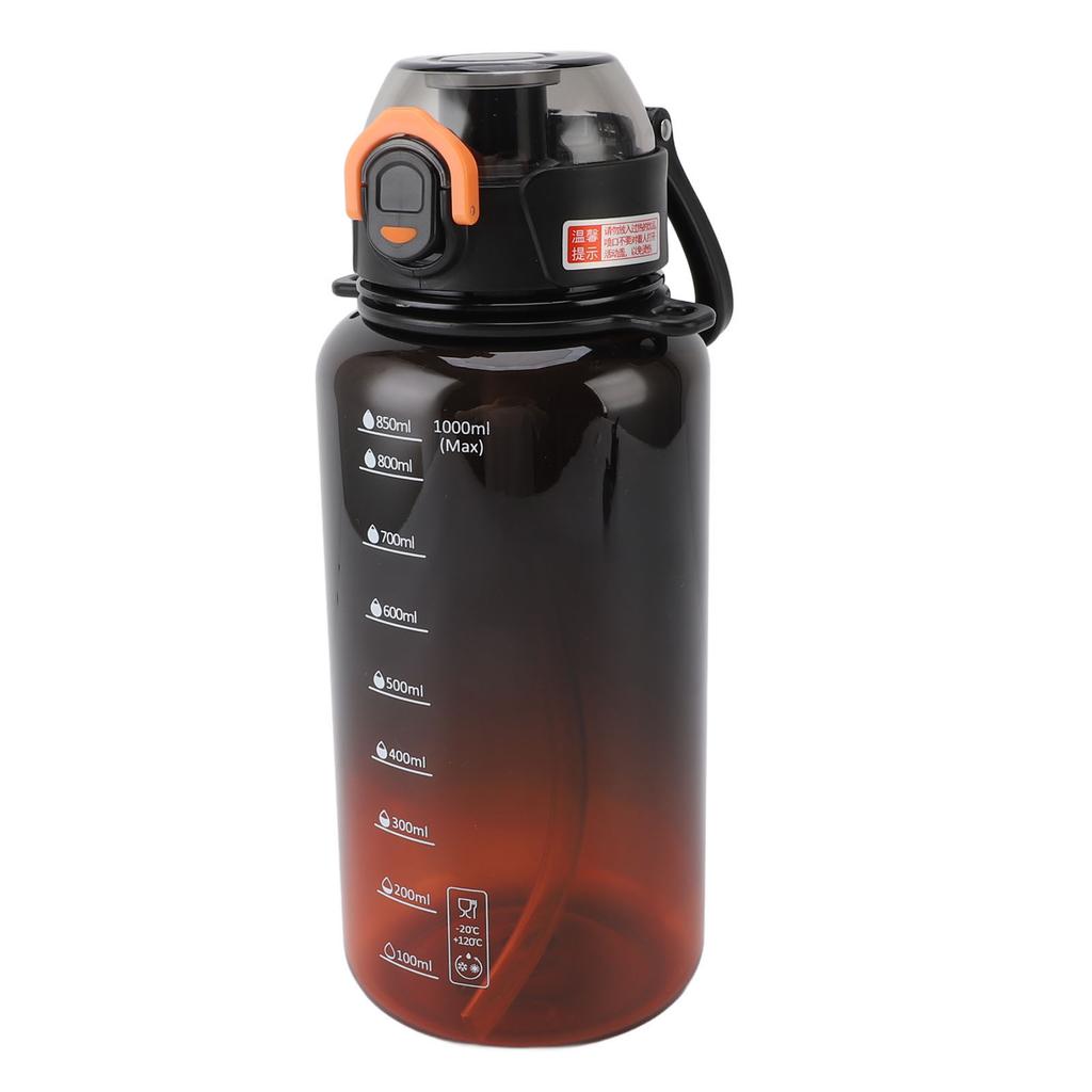 Sports Water Bottle 1000ml Leakage Proof Detachable Straw Portable Water Cup with Handle Shoulder Strap for Students