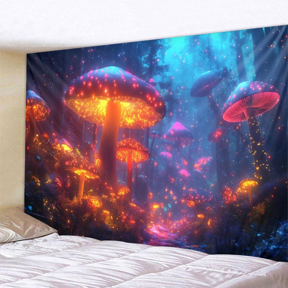 Psychedelic Mushroom Tapestry Fantasy Starry Forest Landscape Art Wall Hanging Mandala Boho Room Decor Yoga Mat Sheet