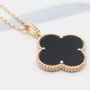 18K Gold-Plated V Design Four-Leaf Clover Necklace with Rose Red Chalcedony, Agate, and White Shell Pendant