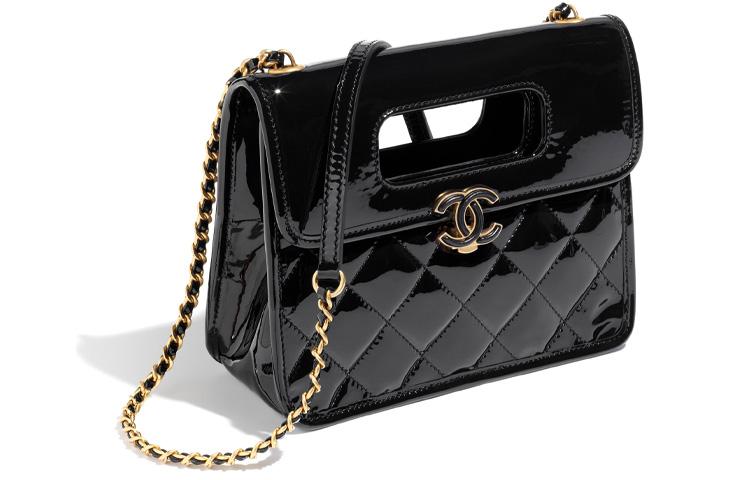 Chanel 23s Diamond Pattern Chain Leather Chain Patent Leather Material Gold Hardware Handheld Messenger Bag Mini Female Black