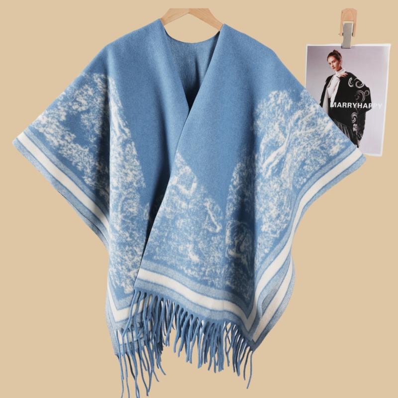 Simple ink painting shawl women with high-end fashion cape jacket autumn and winter high-end imitation cashmere scarf