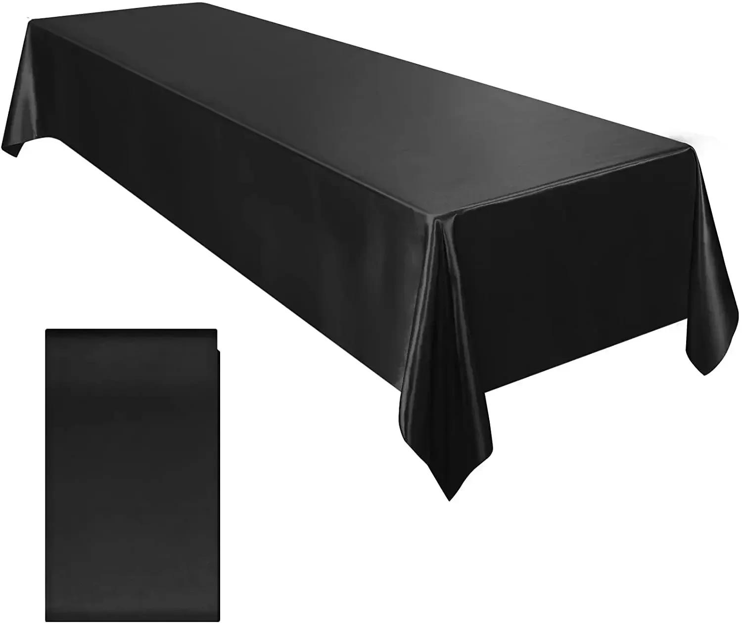 Satin Tablecloth Rectangle Wedding Party Table Cover Solid Color Wedding Banquet Restaurant Festival Party Dining Decor 145x260cm чёрный