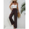 New Women's Solid Color Floor-Length Wide Leg Pants, Elastic Waist with Drawstring, Casual Versatile Trousers for Spring Summer