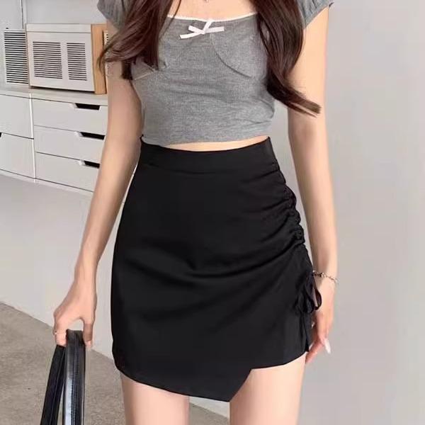 

Women s High Waist Slim Hip Skirt-Pants with Irregular Drawstring Design for Autumn 2023 L чорний