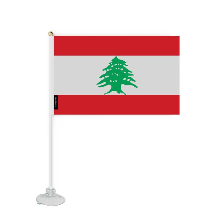 Drapeau - Liban - Mini Drapeau Ventouse - 14 X 21 Cm - Polyester - Impression Recto/Verso