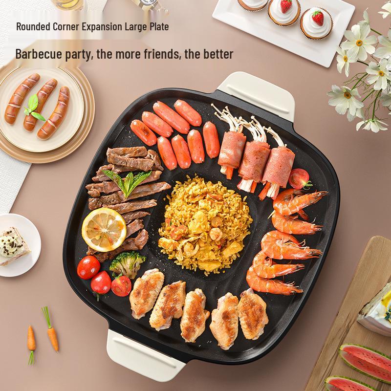 Smokeless Electric Grill Pan with Non-stick Coating, Large Capacity, Milky White
