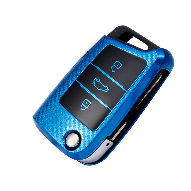 Carbon Fiber Key Case for Volkswagen: Compatible with Tiguan, New Lavida, Sagitar, Lamando, Teramont, T-Roc, and T-Cross.
