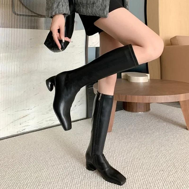 Fashion New 5cm Irregular Curved Heel Black Brown Long Boots European American Autumn Winter Fashion High Heels Women Knee High Boots