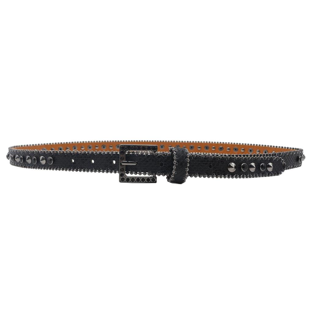 Women's 2.3cm Wide Rhinestone Leather Belt - European and American Cowboy Style Waistband