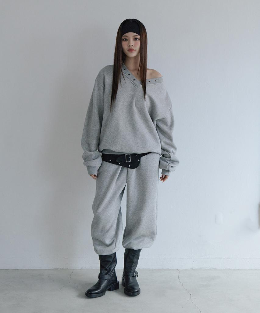 5OML Lettering Hotfix Sweatpants Melange Gray