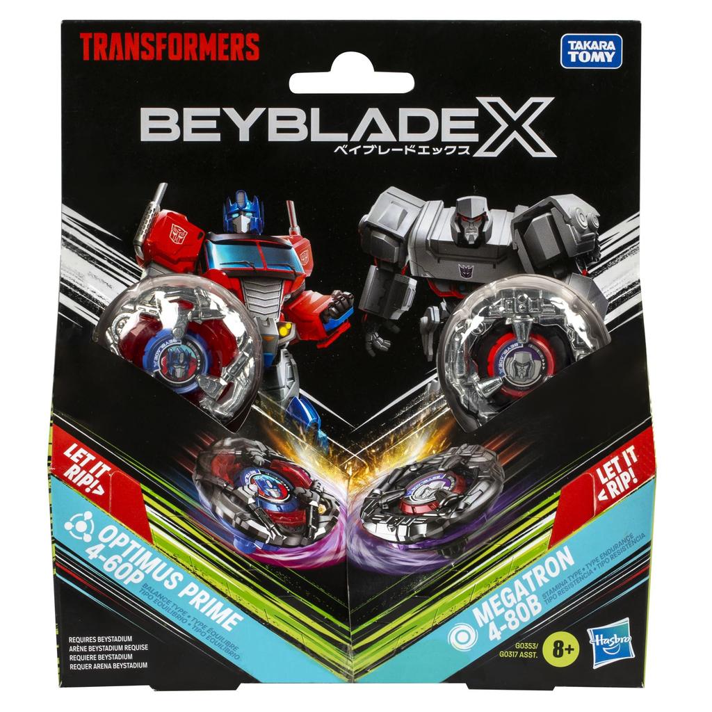 Beyblade X Transformers Collaboration Optimus Prime vs Megatron Set with 2 Tops 2 Battle Top Toy for Boys and Girls Ages 8 4-60P 4-80B Multi-Pack &