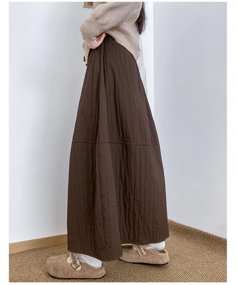 Women's High-Waisted Textured A-Line Mid-Length Skirt - Autumn/Winter Retro Pumpkin Fluffy Design