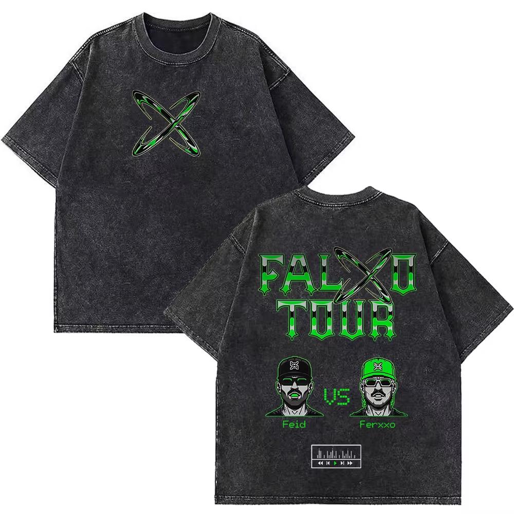 Rapper Feid Ferxxo Tour Print Vintage Washed Tshirts Men Women Fashion Hiphop Casual Loose Oversized Tshirt Fan Gifts Top