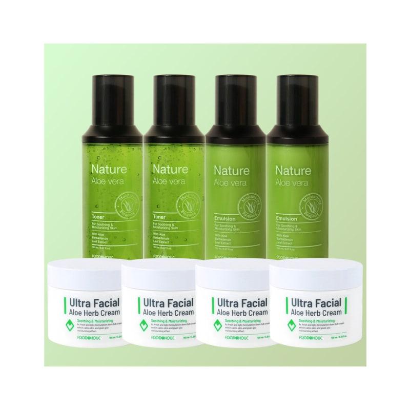 Foodaholic Nature Aloe Vera Basic 8-piece Package / 2 Toners + 2 Emulsions + 4 Creams