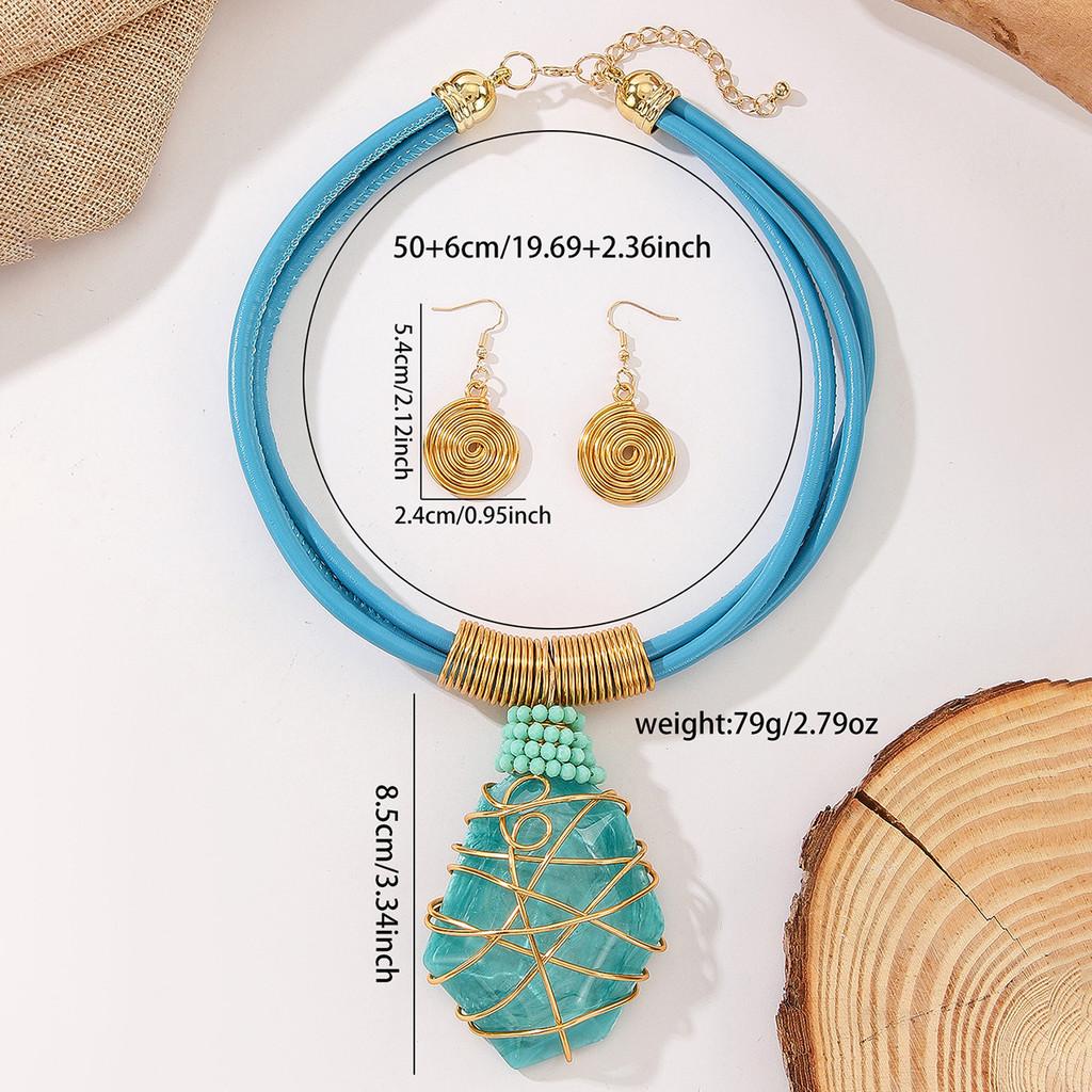 Necklace Resin Geometric Earrings Set Sparkling Big Gems Summer Fashion Style
