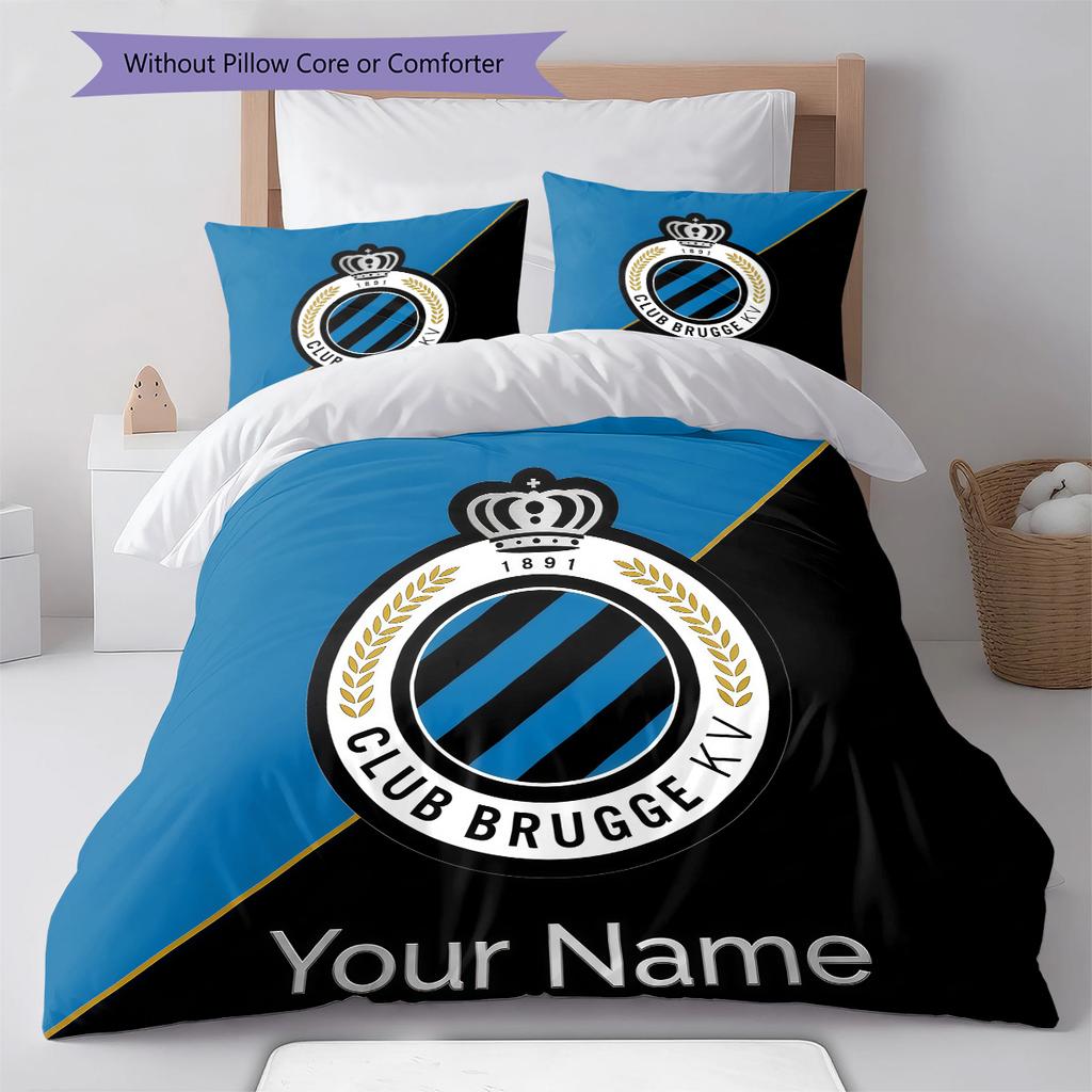 Biancheria da letto personalizzata con nome Club Brugge KV Crest, Set copripiumino Copripiumino Federa Regalo di Compleanno per la Casa (1 * copripiumino + 2 * federa, senza nucleo)