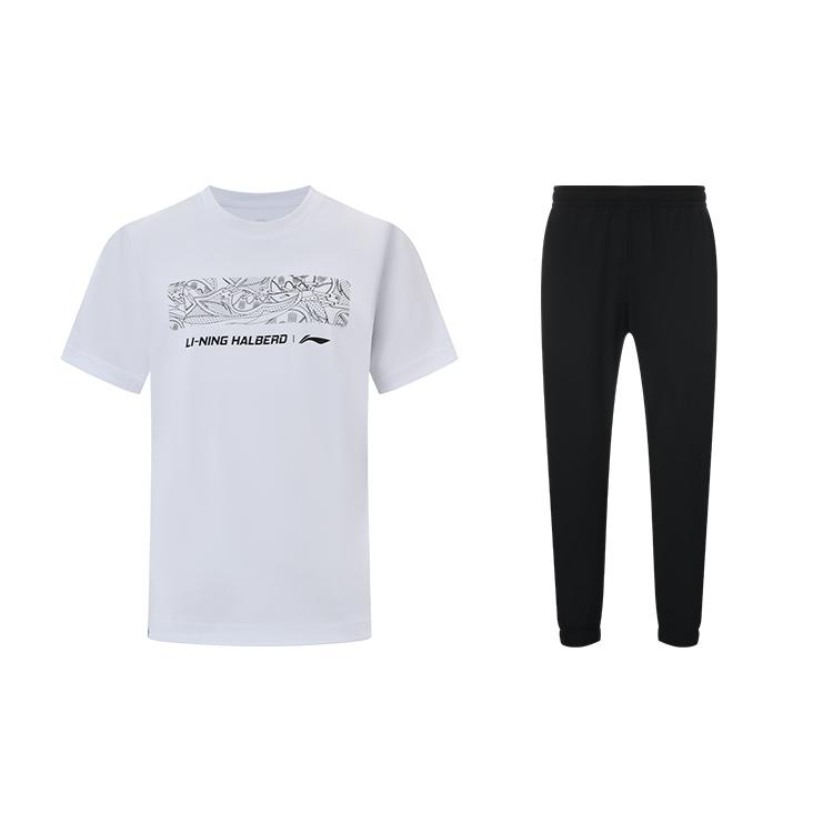 

Li-Ning Round Neck Fashion Thin Comfortable Short Sleeve Quick Dry Breathable Cuffed Long Pants Casual Sports Suit Unisex suit AHSUB37-2+AYKS419-1 M