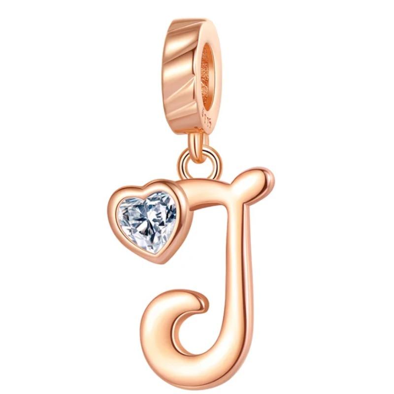 

Медные подвески-шармы с 26 буквами алфавита A-Z цвета розового золота, подходят для оригинального браслета Pan, аксессуары для DIY ювелирных изделий для женщин