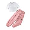 Girls Fashion Set Summer Children Fashion Hot Gold Knitted Short Sleeve Casual Cargo Pants Set