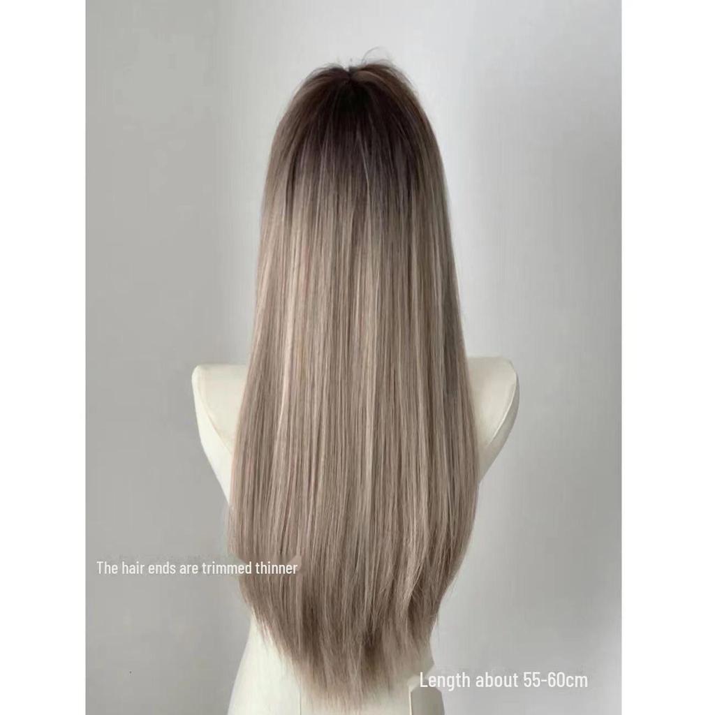 Super Hot Gradient Dyed Asian Style Long Straight Wig with Bangs - European & American Full Head