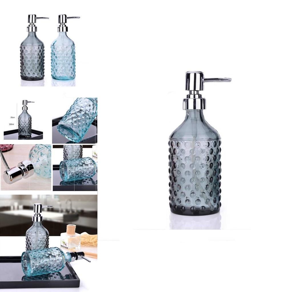 Glass Dispenser Bottle 400ml With Colorful Embossed Floral Pattern For Home Bathroom Use
