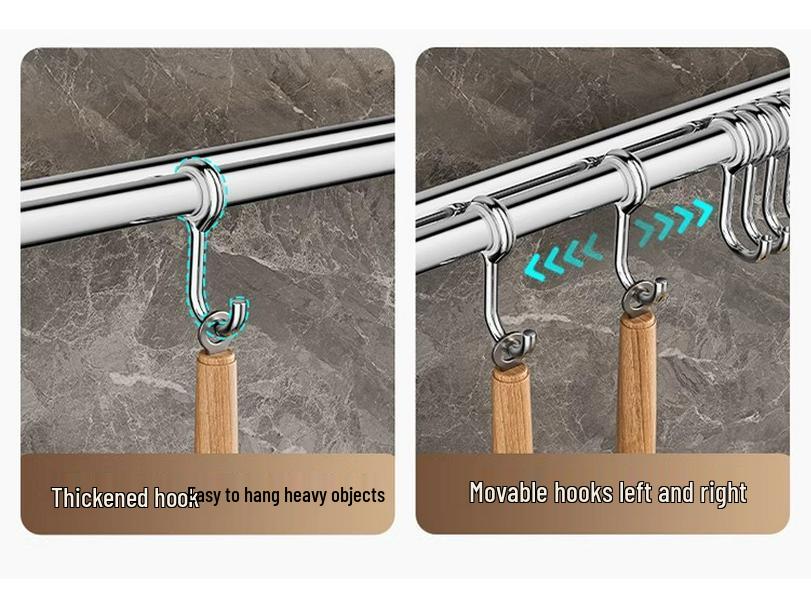 304 Stainless Steel No-Punch Kitchen Wall Hook: Multi-function Pot Lid Rack & Utensil Holder