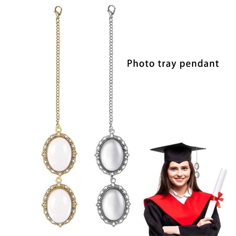 2Pcs Graduation Tassels Charm With Photo Holder Graduation Hat Pendant Metal Photo Charm Graduation Hat Decoration