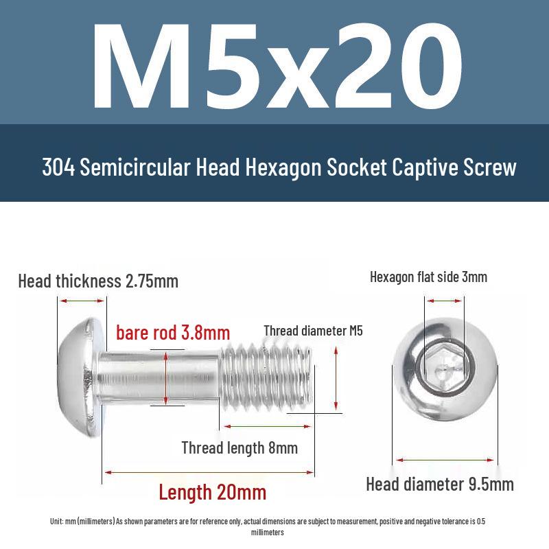 Yigu 304 Stainless Steel Anti-Loosening Hex Socket Captive Screws - M2/M3