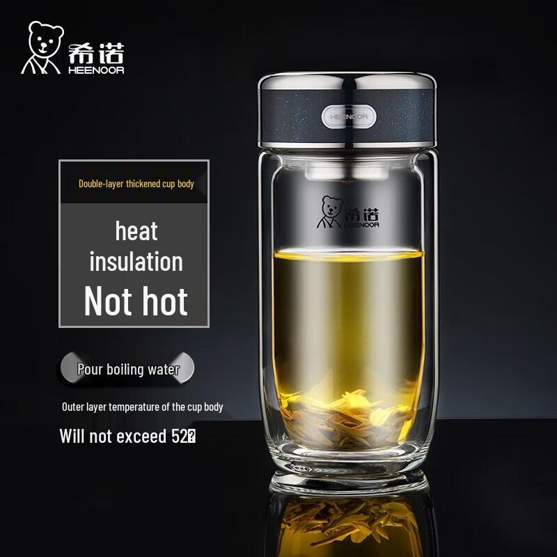 HEENOOR Double-Layer Glass Tea Infuser Bottle