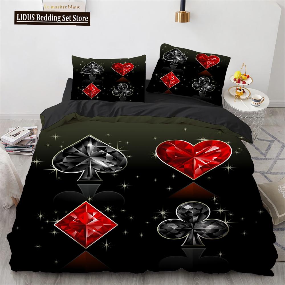 Poker Bettwäsche Set Karte Feuer Poker Spiel Dekor Polyester Bettdecke Abdeckung Set Mit Kissenbezug Poker Wettbewerb Thema King Size