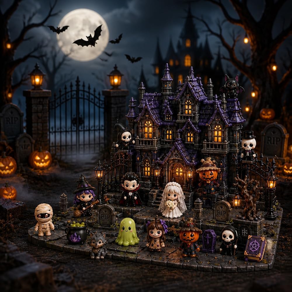 Calendario dell'Avvento di Halloween Casa Infestata 2026 24 Giorni Mini Figure Calendario Conto alla Rovescia Spettrale Con Sorprese Giornaliere Per Esposizione da Tavolo & Festa Infestata
